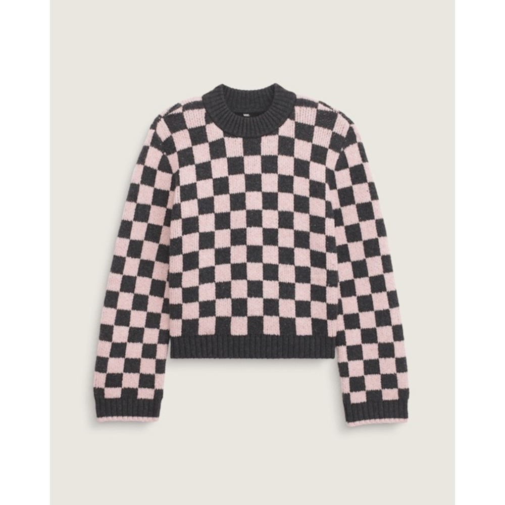 Vans Women's Cameron Checkerboard Sweater Pink Black VN000X9PCHH L NEW